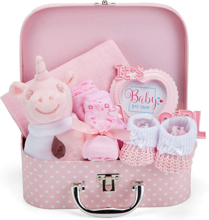 Box Shop Babyparty Mädchen Geschenk - 7 Baby Geschenkset, Für Neugeborenes, Zur Geburt - Rosa