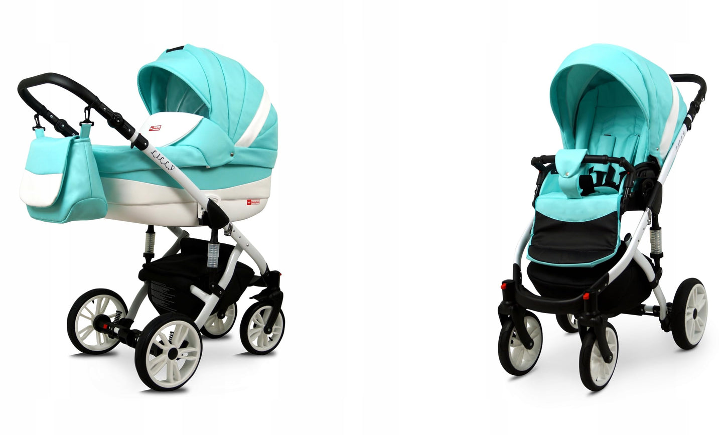 BabyLux® Bambimo Kinderwagen Set 3 in 1 - Lilly - incl. Babywanne, Buggy Sportsitz, Auto-Babyschale - Autositz - Kinderwagenset - Kombikinderwagen mit Wickeltasche, Regenschutz usw.