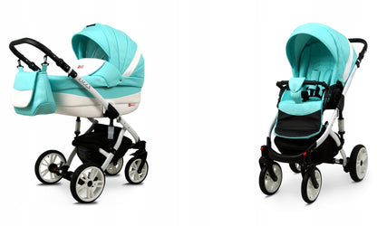 BabyLux® Bambimo Kinderwagen Set 3 in 1 - Lilly - incl. Babywanne, Buggy Sportsitz, Auto-Babyschale - Autositz - Kinderwagenset - Kombikinderwagen mit Wickeltasche, Regenschutz usw.