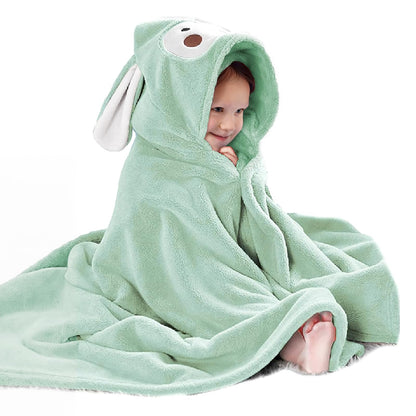 decalsweet Bath Towels for Kids, Large Softness and Absorbent Hooded Baby Bath Towel, Coral Fleece Children's Towel for Bathrobe Boys and Girls, 70 x 140 cm (Blue Elephant) 