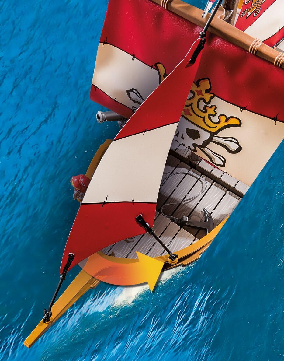 PLAYMOBIL Pirates 71418 Pirate Ship, Exciting Adventures on the High Sea, with Extensive Accessories such as Telescope, Compass and Cannons, Toy for Children from 4 Years