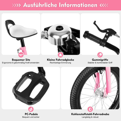 HUSPOO 16 Zoll Kinderfahrrad, Kinderfahrrad für Jungen und Mädchen Kinder, Anfänger Fahrrad Kinderfahrrad Radfahren mit Stabilisatoren und Korb, geeignet für Kinder im Alter von 5-8 Jahren - Meloni2