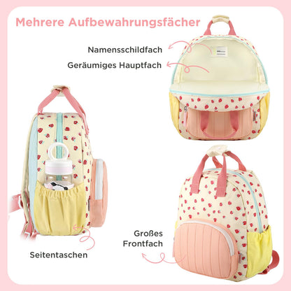 Kinderrucksack Mädchen 30cm Rucksack Kleinkind Kinderrucksack für 2-4 Jahre Kinder kindergartenrucksack Mini Tagesrucksack Reisetasche - Rosa Erdbeere