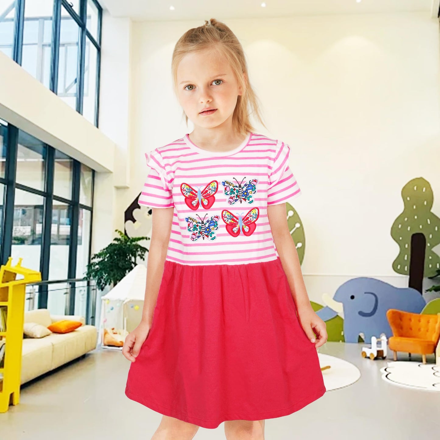 FILOWA Kleider für Mädchen Kinder Einhorn Blumen Stickerei Herz Druck Tier Sommerkleid Cartoon Kinderkleider Embroider Baumwolle Mädchenkleid Lange/Ärmellos Lässige Geburtstag Kinderkleidung,Gr.92-128