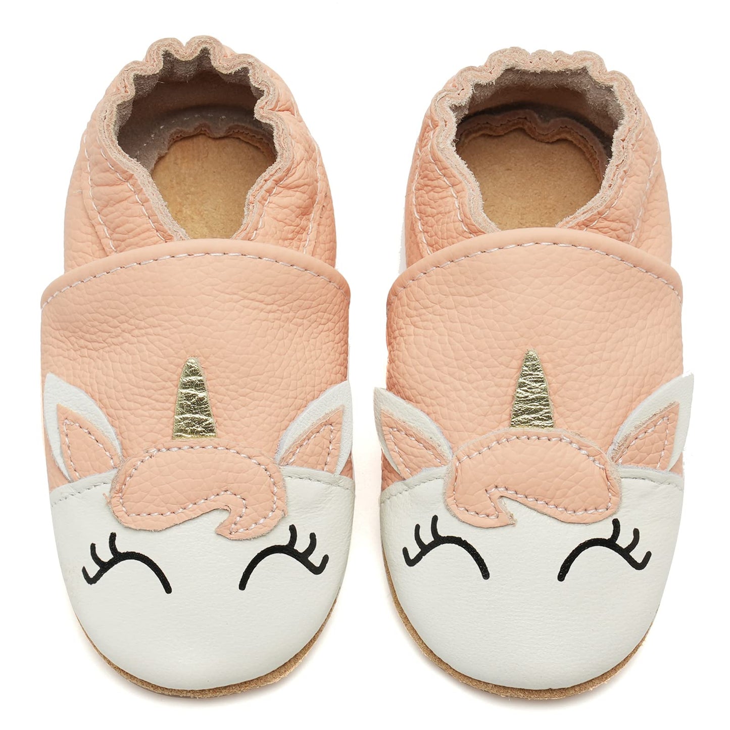 HMIYA Weiche Leder Krabbelschuhe Babyschuhe Lauflernschuhe mit Wildledersohlen für Jungen und Mädchen 0-6 Monate 6-12 Monate 12-18 Monate 18-24 Monate