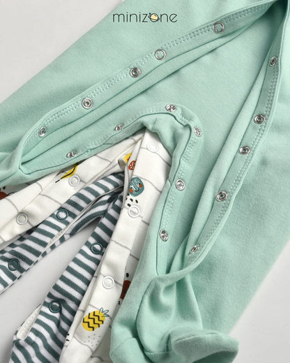 Minizone Baby Schlafstrampler 3er Pack, Pyjamas Langarm Strampler Jungen Mädchen Geschenk 9-12 Monate