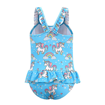 TIZAX Badeanzug für Mädchen Einteiliger Schwimmanzug Kleinkind Niedliche Rüschen Bademode Schnell trocknende Sommerferien Bikini für Kinder 2~7 Jahre