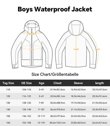 LAUSONS Children's Lined Rain Jacket Boys Camouflage Waterproof Jacket Lightweight Transition Jacket with Removable Hood 