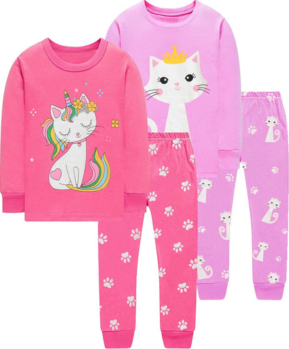 EULLA Kinder Schlafanzüge Mädchen Langarm Winter Pyjama Set Baumwolle Meerjungfrau Einhorn Prinzessin Katze Dino Zweiteilig Nachtwäsche 92 98 104 110 116 122