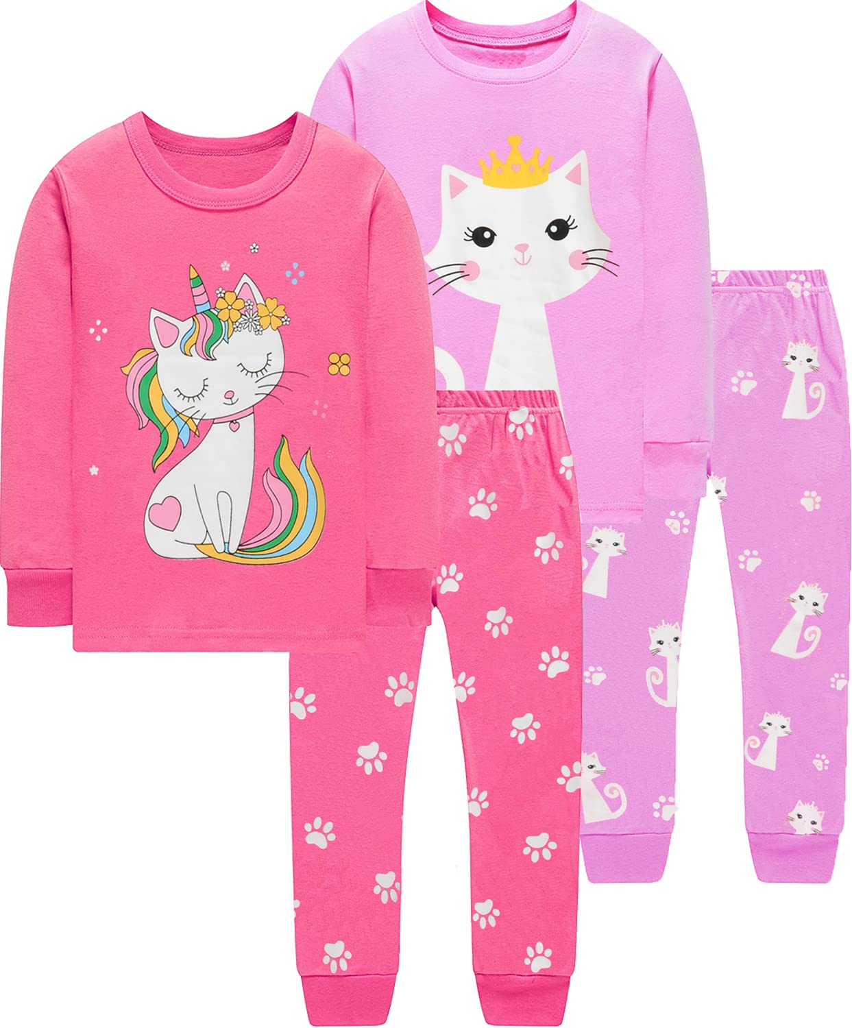 EULLA Children's Pyjamas Girls Long Sleeve Winter Pyjama Set Cotton Mermaid Unicorn Princess Cat Dino Two Piece Sleepwear 92 98 104 110 116 122