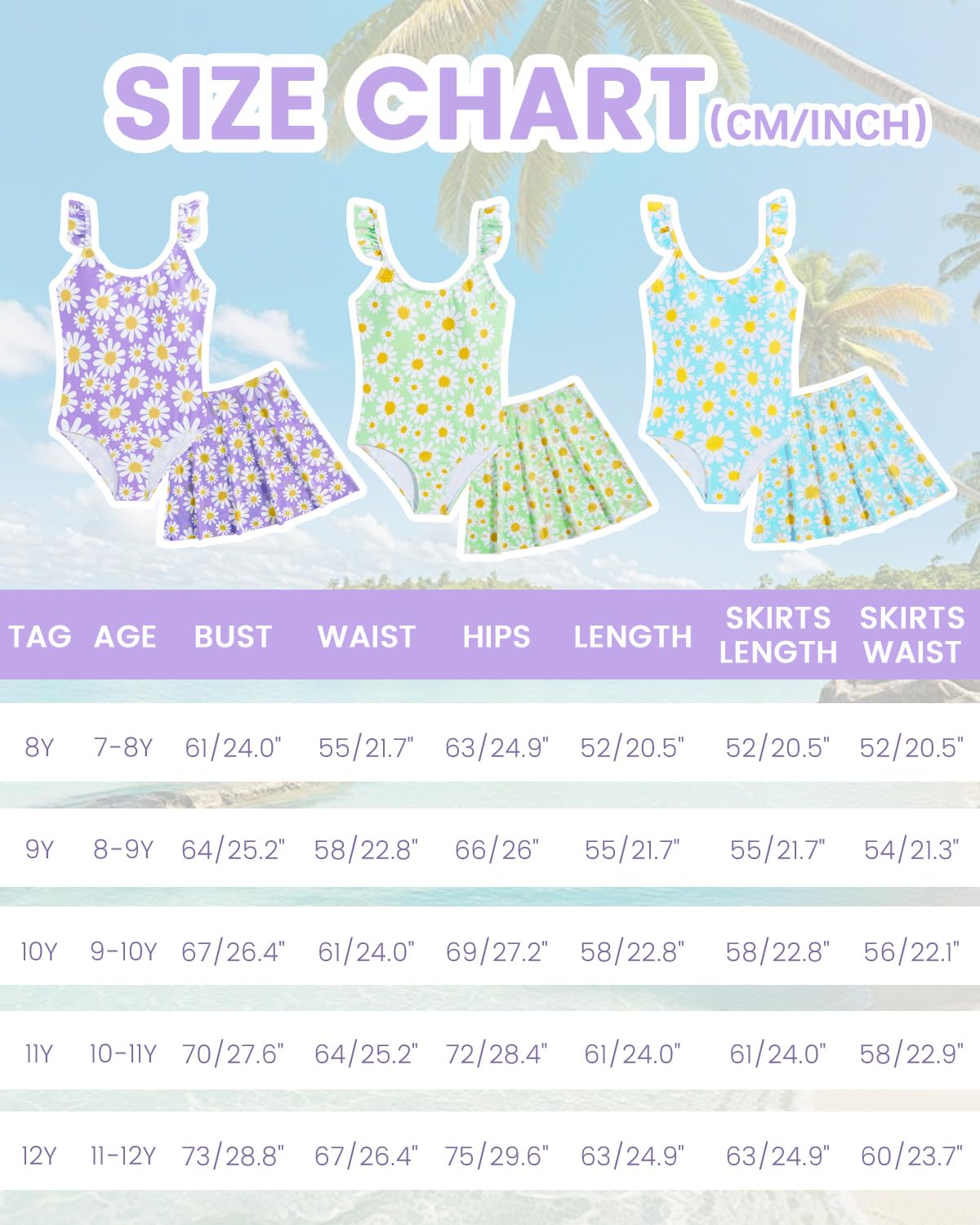 JiAmy Mädchen EIN Stück Badeanzug mit Rüschenrock Sommer Strand Badeanzug Daisy Floral Mädchen Bademode für 8-12 Jahre (120-160cm)