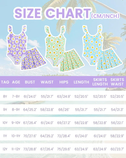 JiAmy Mädchen EIN Stück Badeanzug mit Rüschenrock Sommer Strand Badeanzug Daisy Floral Mädchen Bademode für 8-12 Jahre (120-160cm)