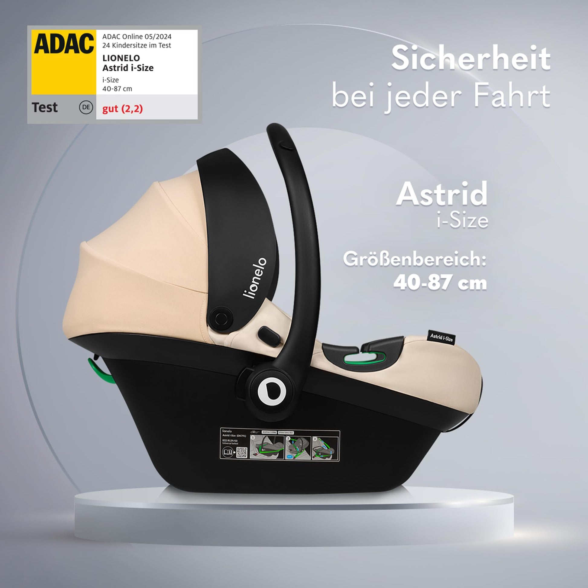 LIONELO ASTRID i-Size Baby Autositz 40-87 cm, Babyschale Gruppe 0+, Rückwärtsgerichtete Montage, 3-Punkt-Sicherheitsgurt Seitenschutz, Sitzeinlage Dri-Seat - Meloni2