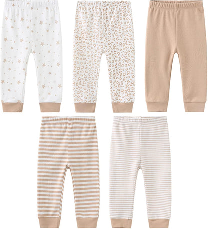 JELYLOVE Pack of 5 Unisex Baby Boy Girl Trousers Sets 100% Cotton Baby Accessories Newborn