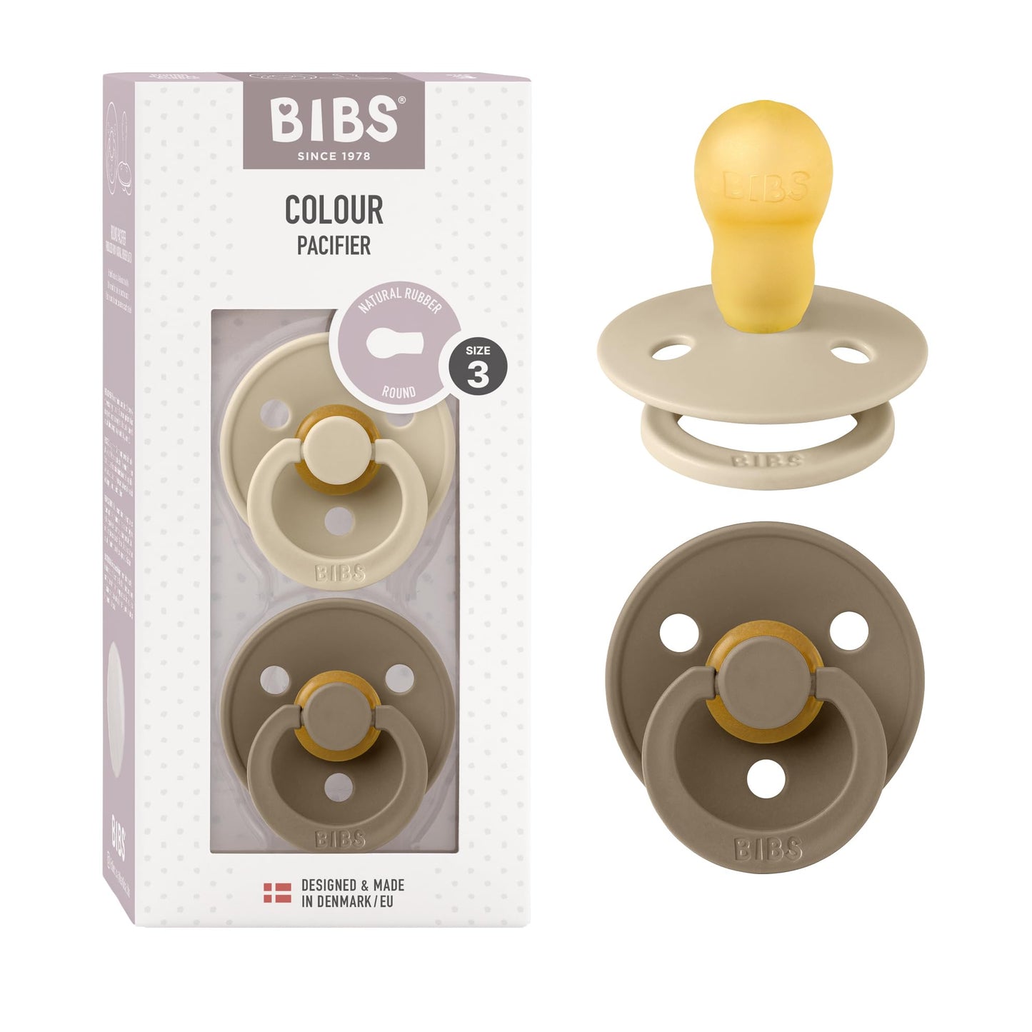BIBS Colour Schnuller 2er-Pack, BPA-frei, Kirschform Nippel. Naturkautschuk/Latex, Hergestellt in Dänemark. Größe 2 | 6+ Monate | 2-Pack, Coral/Ruby
