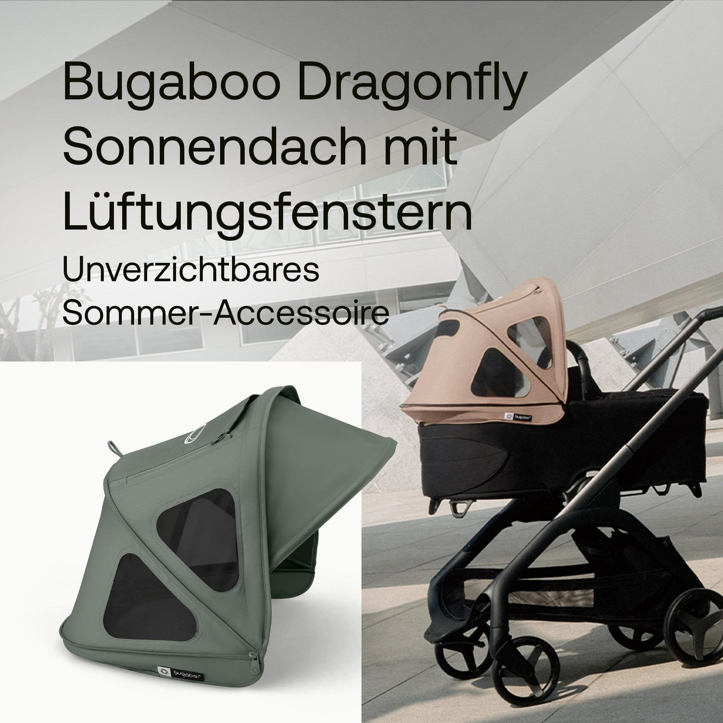 Bugaboo Dragonfly Sonnendach mit Lüftungsfenstern, ausziehbar für zusätzlichen und optimalen Sonnenschutz, wasserabweisend, Deep Indigo
