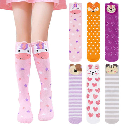 PHOGARY 6 Pairs of Knee Socks for Girls, Cute Socks Colourful Socks Children, Warm Knee Socks Children, Medium Calf Length, Long Knee Socks Girls from 3 to 12 Years, One Size