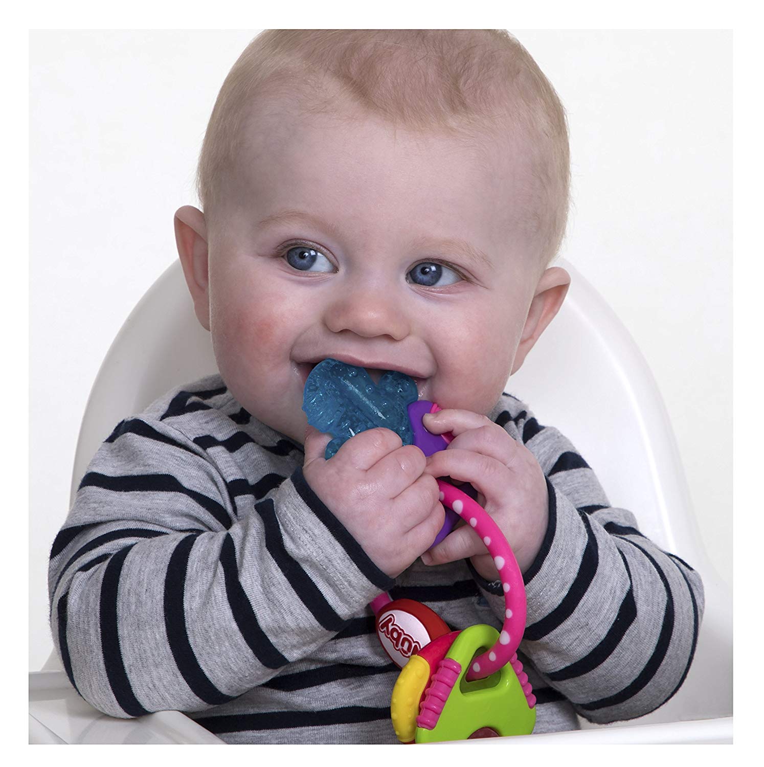 Nûby Beißring für Babys fördert Sehsinn & Motorik, Greifling mit ICE-Gel erreicht auch die Backenzähne, ab 3+ Monate 600 Blau 1 Stück (1er Pack) - Meloni2