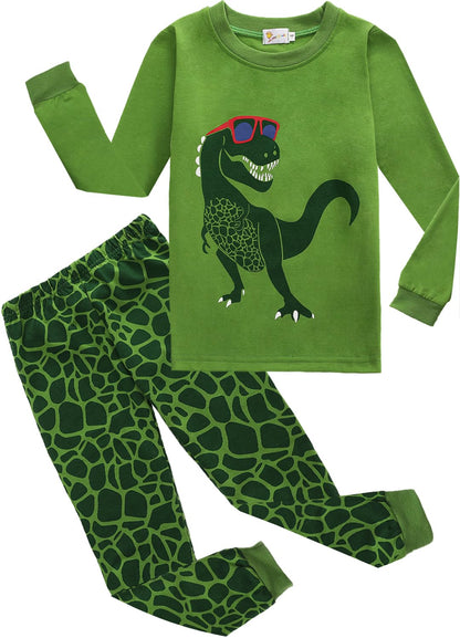 Dinosaurier-Pyjamas für Jungen, lange Nachtwäsche aus Baumwolle, Pyjamas für Kinder