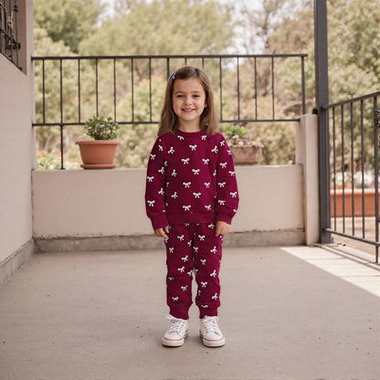 Beauace Baby Girl Clothing Set Bow Print Long Sleeve Sweatshirt + Trousers Newborn Outfit Toddler Two Piece Autumn Winter Baby Clothing