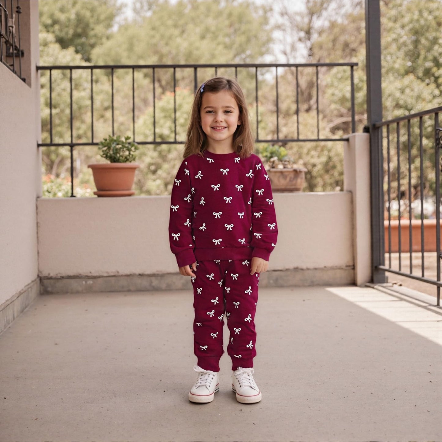 Beauace Baby Girl Clothing Set Bow Print Long Sleeve Sweatshirt + Trousers Newborn Outfit Toddler Two Piece Autumn Winter Baby Clothing