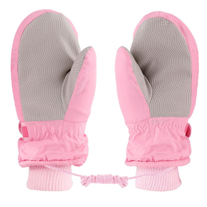 KAKU NANU Children's Winter Gloves 2-10 Years Ski Gloves Waterproof Warm Fleece Cartoon Children's Gloves Mittens with Cord Outdoor Snowboard Gloves Children Boys Girls Blue Red Pink Purple