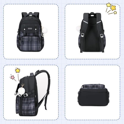 Rucksack mädchen 22L ergonomisch mit reflektierenden Streifen | Wasserdichtes Karogewebe, atmungsaktives 3D-Rückenpolster, zahlreiche getrennte Fächer, passend für 15,6-Zoll-Laptops