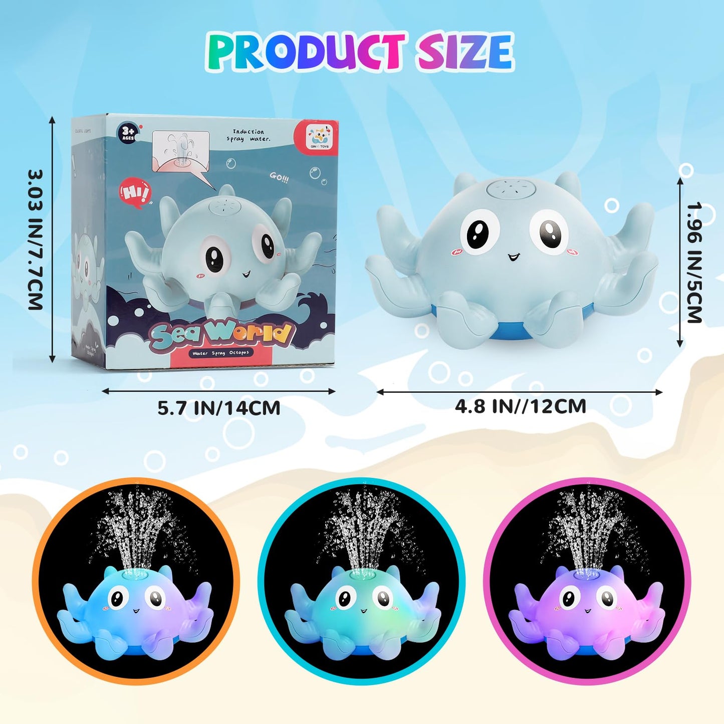 Jovicos Bath Toy, Octopus Spray Water Toy with Light, Bath Toy Baby from 1 Year, Bath Time Toy Children Gift (Blue)