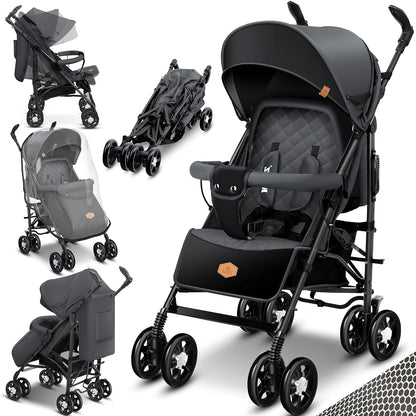 KIDIZ® City-Pro Pushchair Folding Pushchair Pushchair Sports Pushchair Foldable 360° 6 Inch Wheels Includes Mosquito Net, Footmuff and Rain Cover Foldable Sleep Function Blue 
