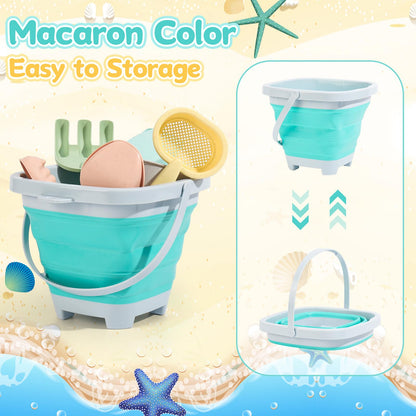 Euakee Sand Toy for Children, 11 Pieces Sand Toys with Foldable Bucket, Sanity Toy Set, Sand Toy Beach, Sandpit Toy for Children 3 4 5 6 7 Years (Orange)