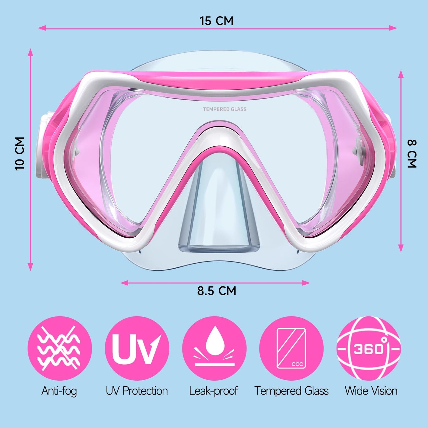 Findway Children's Diving Goggles, Swimming Goggles, Snorkel Mask for Boys Girls Teenagers, Diving Mask with Nose Cover, 180° Panorama, HD, Anti-Fog, Anti-Leak, Diving Goggles for Children 4-16 Years