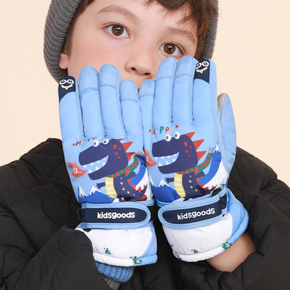 KAKU NANU Children's Winter Gloves 2-10 Years Ski Gloves Waterproof Warm Fleece Cartoon Children's Gloves Mittens with Cord Outdoor Snowboard Gloves Children Boys Girls Blue Red Pink Purple