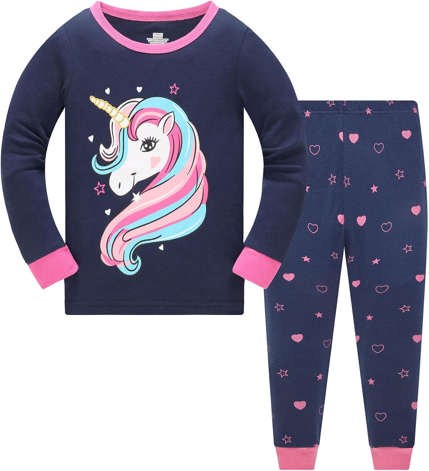 TEDD Girls' Pyjamas, Cotton, Cute, Unicorn, Long Sleeves, Two-Piece Pyjamas Set, Kids’ Sleepwear, Winter, Christmas, Sizes 1-12 Years