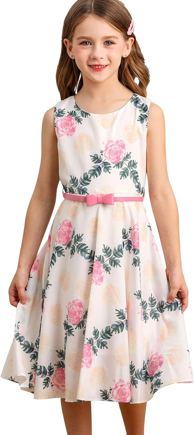BONNY BILLY Mädchen Kleider Vintage Blumen Festlich Hochzeit Elegant Kinder Kleid mit Gürtel