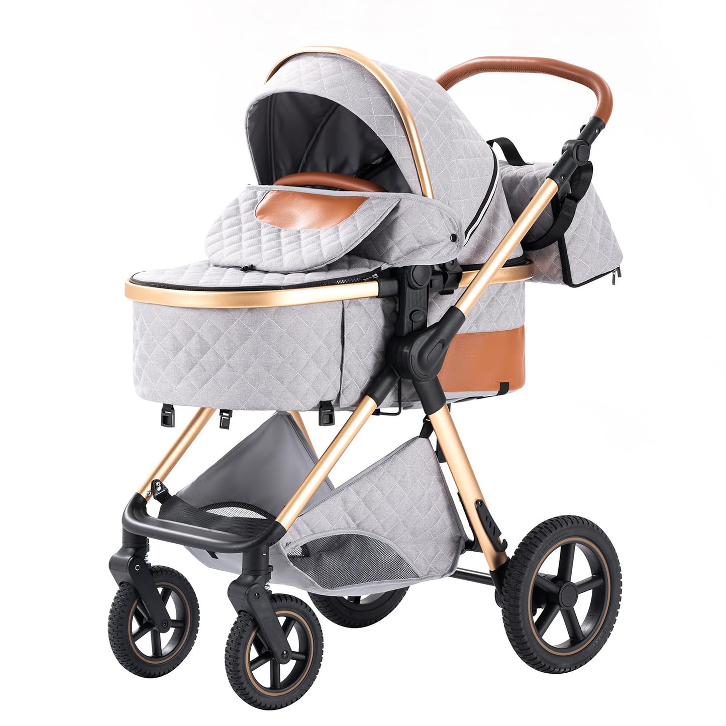 BEBBY 3-in-1 Kinderwagen KombiKinderwagen-Set 2-in-1 Buggy faltbar Luxus Hochlandschaft Neugeborenes Tragbarer Kinderwagen Zusammenklappbarer Kinderwagen Kinderwagen Travel System (D2-DEEPGREY)
