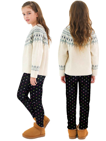 Ruisita 2 Pack Girls Winter Leggings Warm Thick Fleece Lined Leggings for Kids Ankle Length Printed Stretch Pants