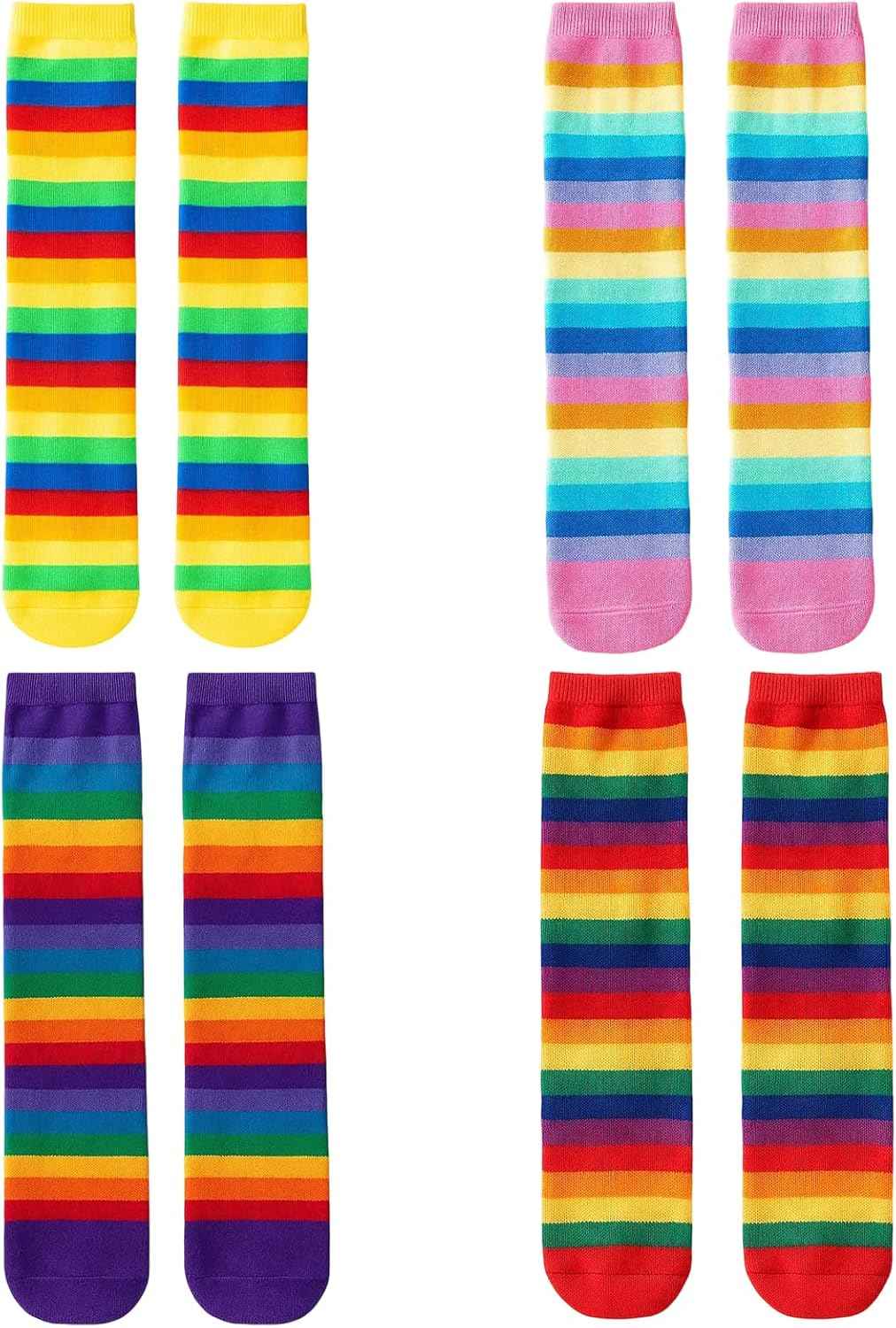 4 Pairs Striped Knee Socks Girls, Rainbow Knee Socks Children, Rainbow Socks, Colourful Thigh High Socks Leg Stocking 2-12 Years Size 23-38