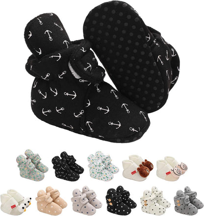 EDOTON Unisex-Baby Neugeborenes Fleece Booties, Baby Jungen Mädchen Weiche Sohlen Streifen Bootie Kleinkind Stiefel Niedlich Stiefel Socke Einstellbar