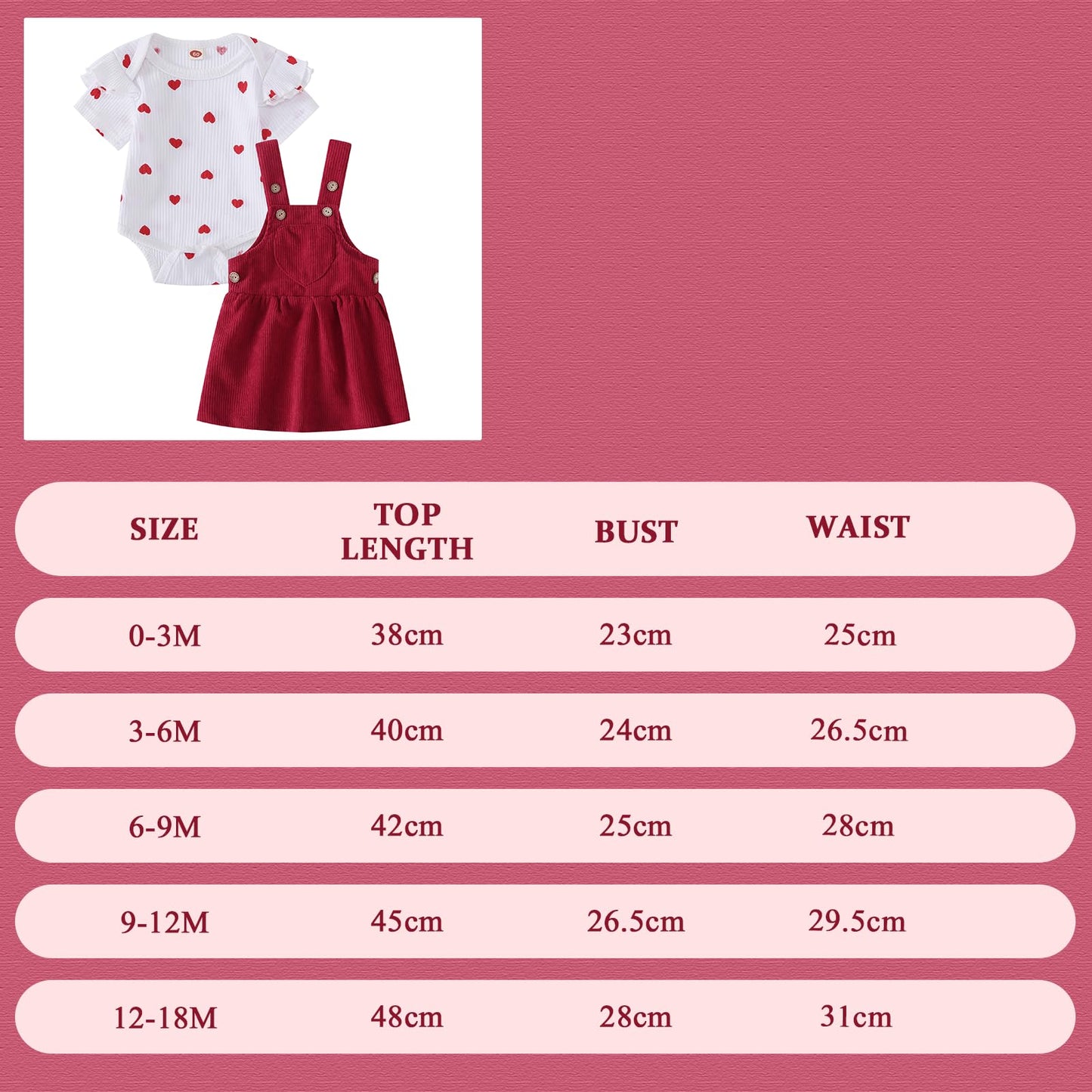 Baby Kleidung Mädchen Neugeborene Kleidung Rüschen Baby Strampler Hosenträger Rock Kleidung Sets für Baby Mädchen Valentinstag Baby Geschenk Babys Valentinstag Outfit Mädchen 0-18 Monate