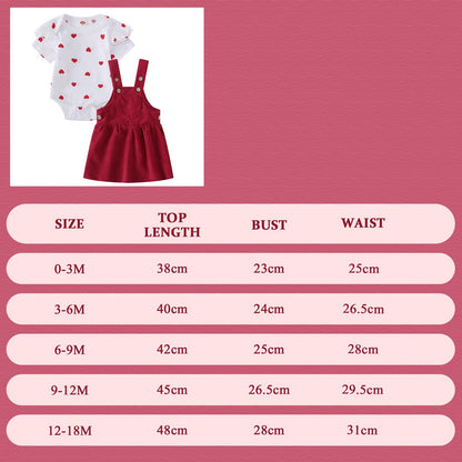 Baby Kleidung Mädchen Neugeborene Kleidung Rüschen Baby Strampler Hosenträger Rock Kleidung Sets für Baby Mädchen Valentinstag Baby Geschenk Babys Valentinstag Outfit Mädchen 0-18 Monate