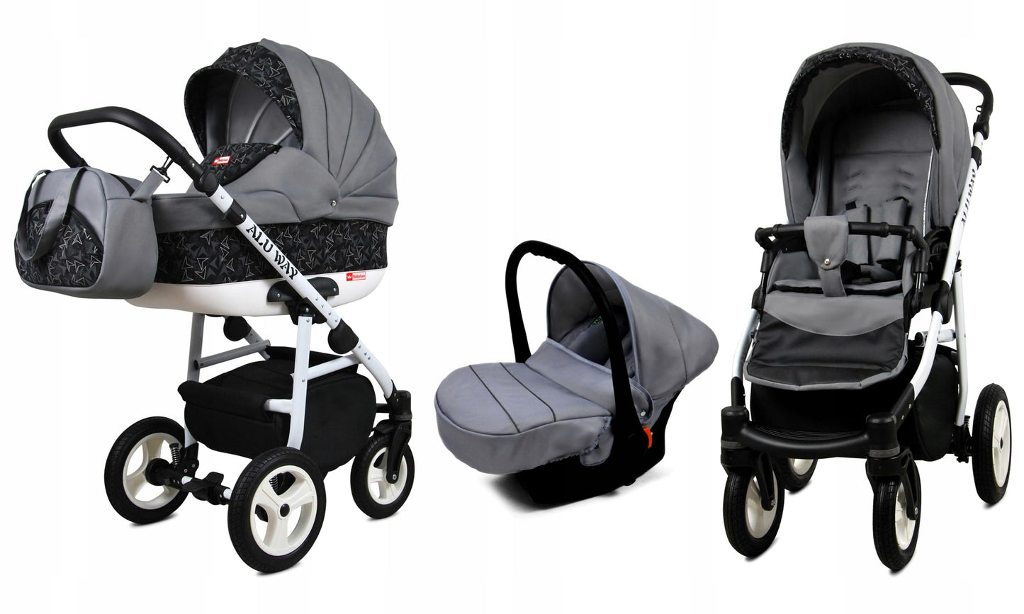 BabyLux® Kinderwagen Set 4 in 1 - Alu Way - incl. Babywanne, Buggy Sportsitz, Auto-Babyschale, ISOFIX-Basisstation - Autositz - Kinderwagenset - Kombikinderwagen mit Wickeltasche usw.