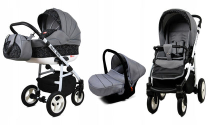 BabyLux® Kinderwagen Set 4 in 1 - Alu Way - incl. Babywanne, Buggy Sportsitz, Auto-Babyschale, ISOFIX-Basisstation - Autositz - Kinderwagenset - Kombikinderwagen mit Wickeltasche usw.