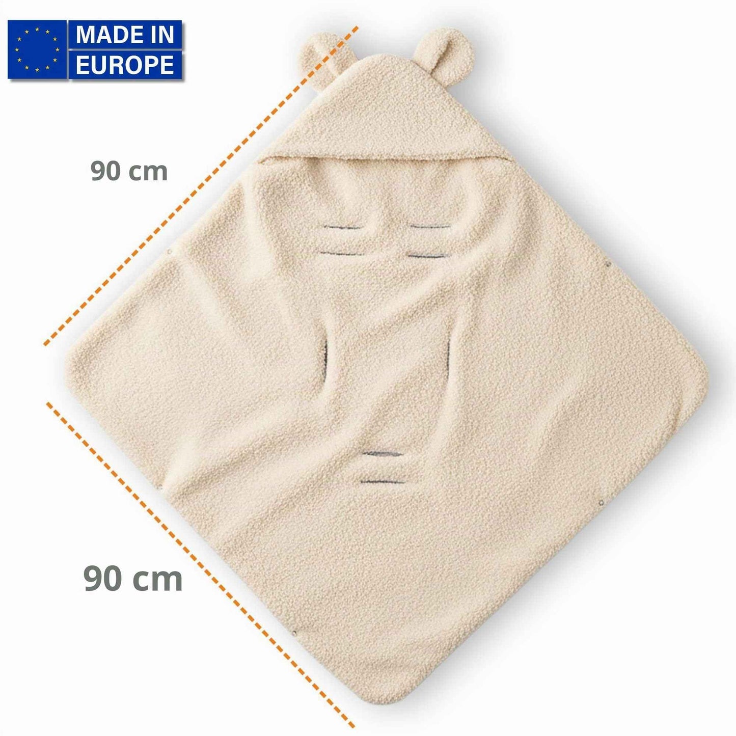 Kuschelige Boucle Einschlagdecke für Babyschale & Kinderwagen – warme Babydecke beidseitig mit Kapuze für Neugeborene – Premium Teddy für den Winter 90×90 cm Hellgrau