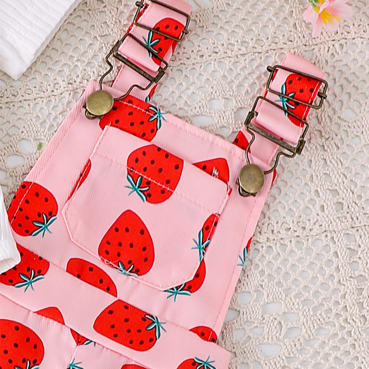 Baby Mädchen Sommer Outfits Rüschen Kurzarm Ripptop+ Blumen/Herzmuster Overalls Shorts Mit Tasche Süßes 2-Teiliges Kleidungsset