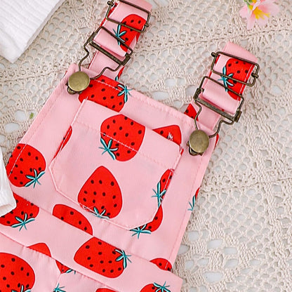 Baby Mädchen Sommer Outfits Rüschen Kurzarm Ripptop+ Blumen/Herzmuster Overalls Shorts Mit Tasche Süßes 2-Teiliges Kleidungsset