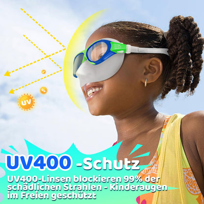 Vvinca Swimming Goggles for Kids with Nose Guard and Fabric Strap, Shatterproof, Anti-Fog and Waterproof for Children 3-14 Years