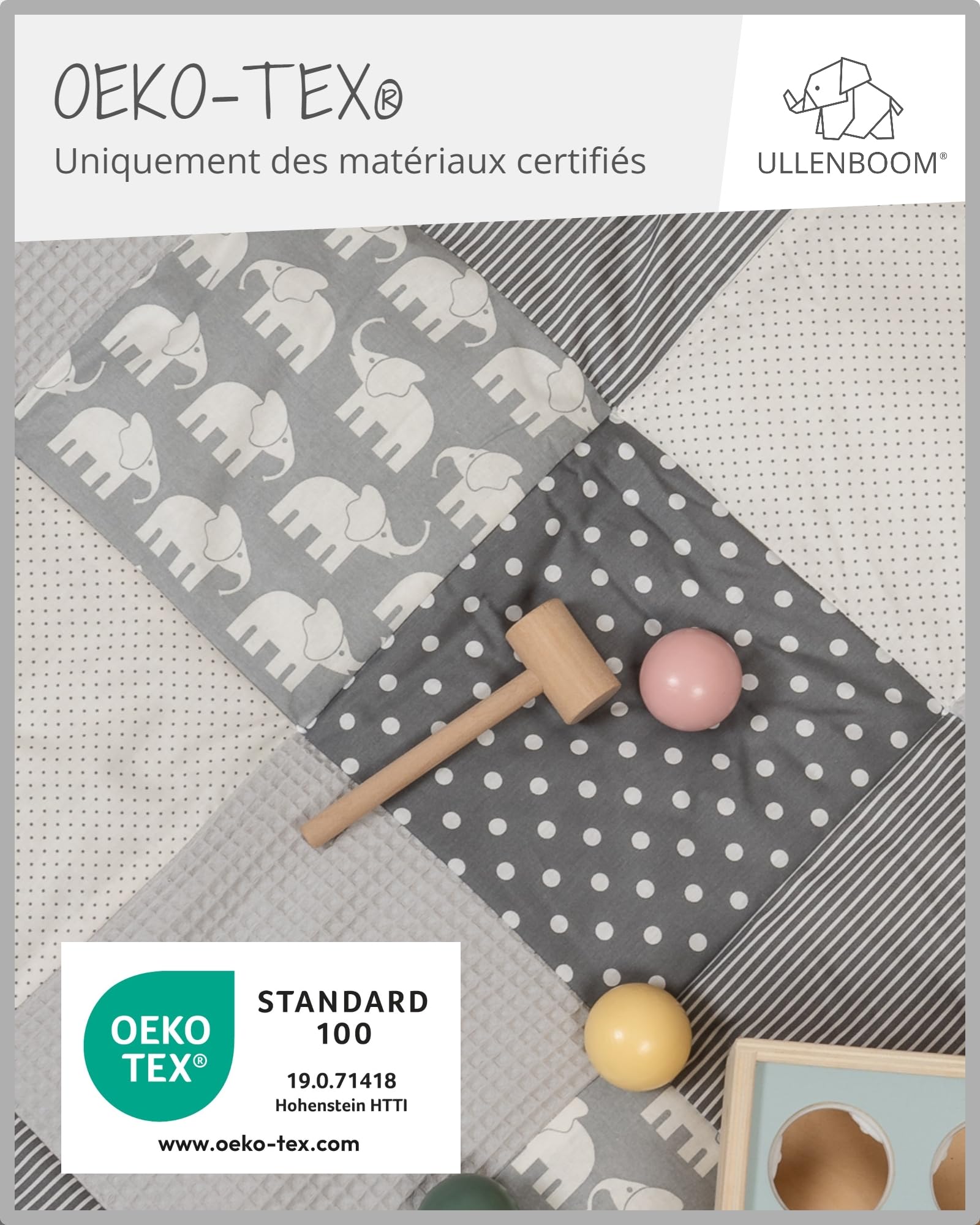 ULLENBOOM Krabbeldecke für Baby 80x80 cm, Outdoor-geeignet, 100% OEKO-TEX Materialien, Made in EU, Weich gepolstert, Eukalyptus - ideal als Spieldecke Baby - Meloni2