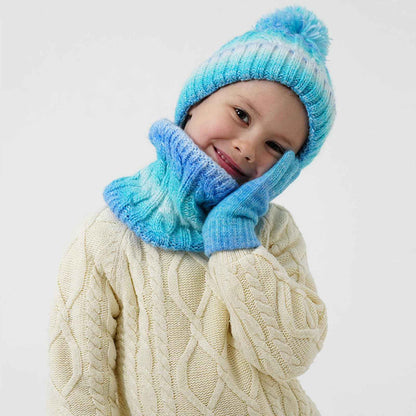 Children's Hat Scarf Gloves Set - 3-in-1 Winter Knitted Hat Scarf and Gloves Set for Children with Pom Pom Beanie, Neck Warmer & Mittens for Boys Girls Age 3-10 Years