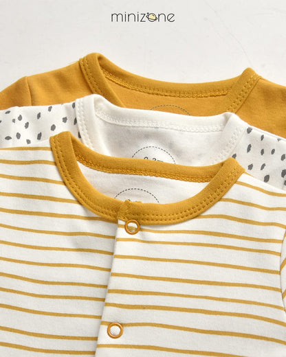 Minizone Baby Schlafstrampler 3er Pack, Pyjamas Langarm Strampler Jungen Mädchen Geschenk 9-12 Monate