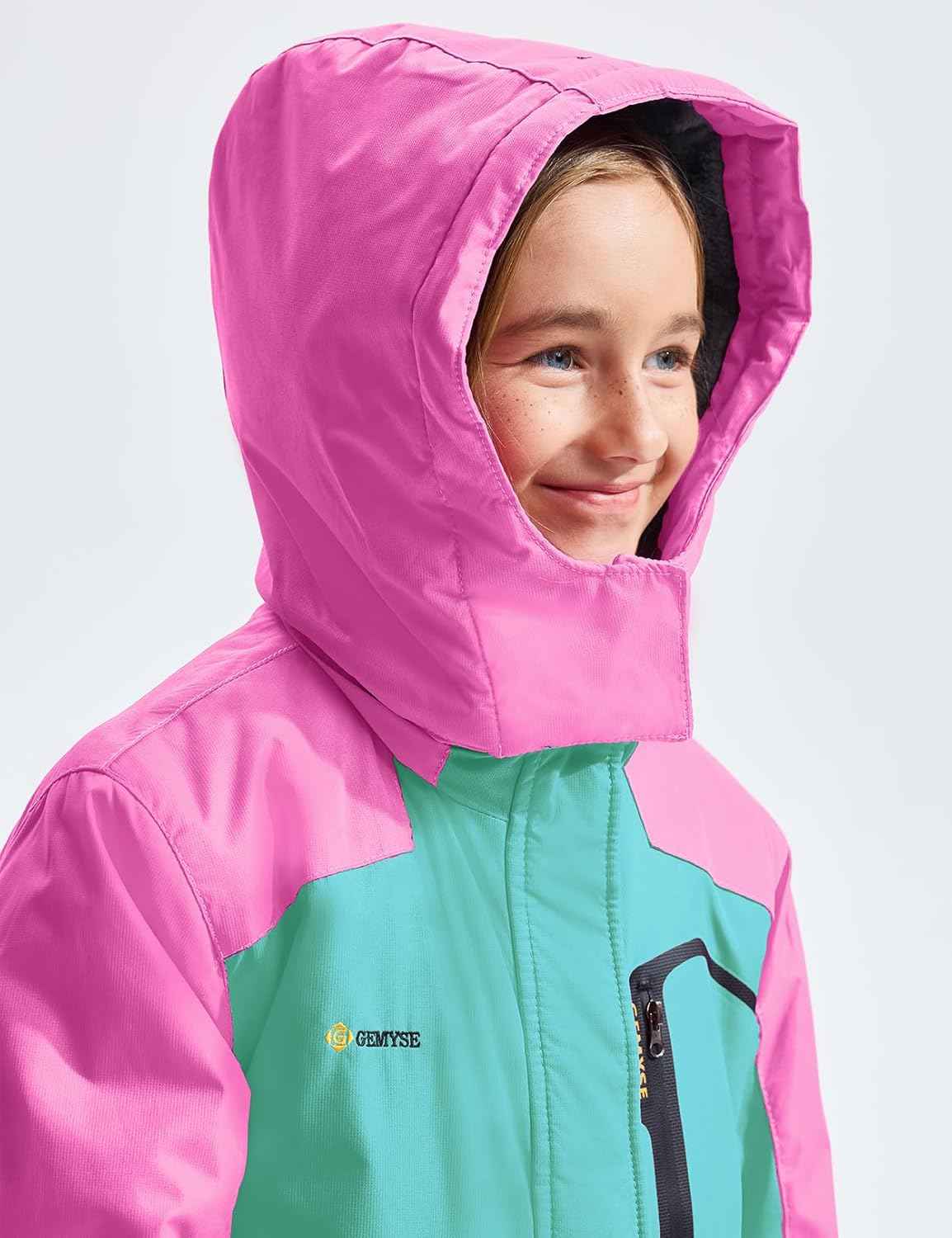 Gemyse Boys' Waterproof Ski Jacket, Windproof Fleece Jacket, Outdoor Winter Jacket, Rain Jacket with Hood
